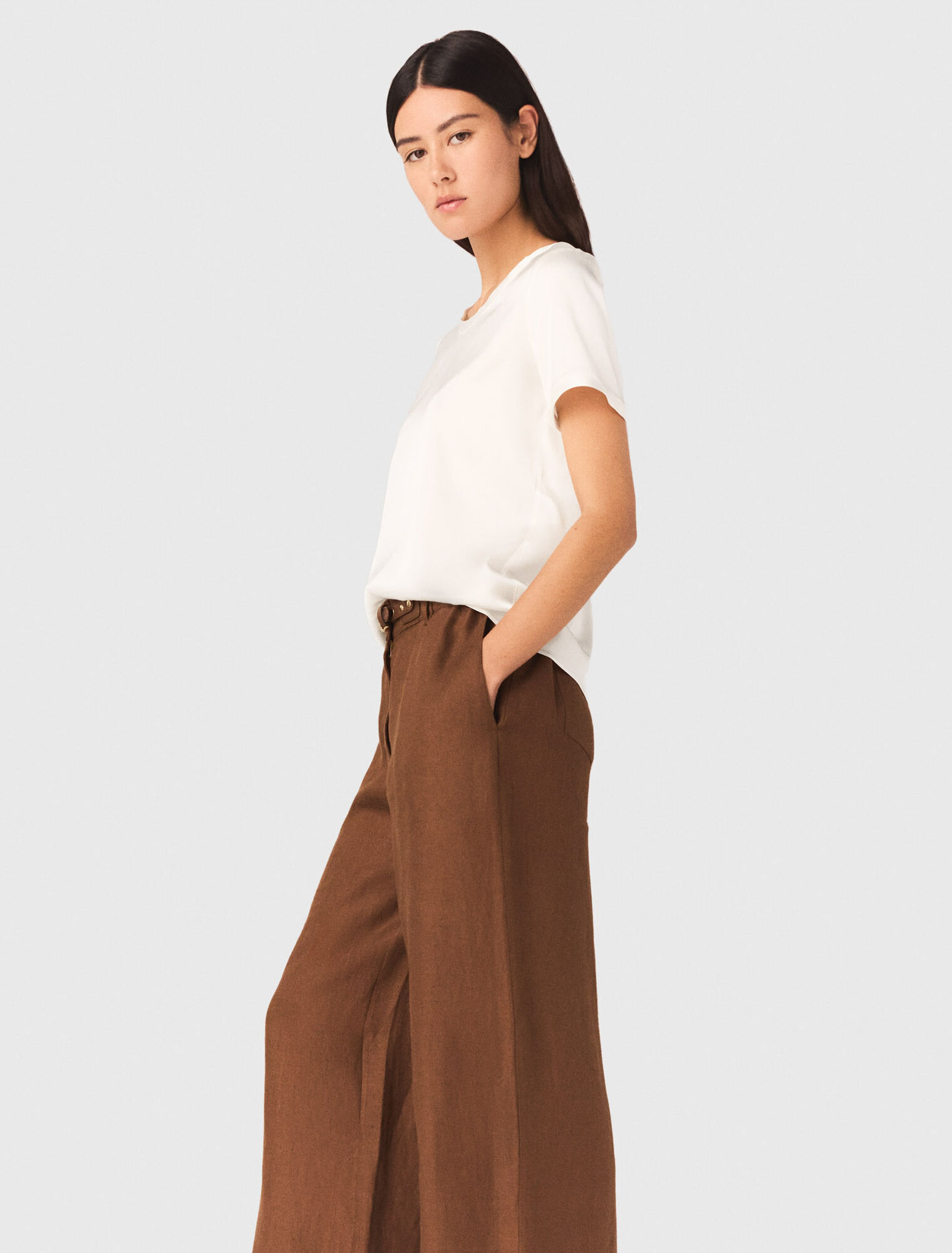 Top a maniche corte in seta