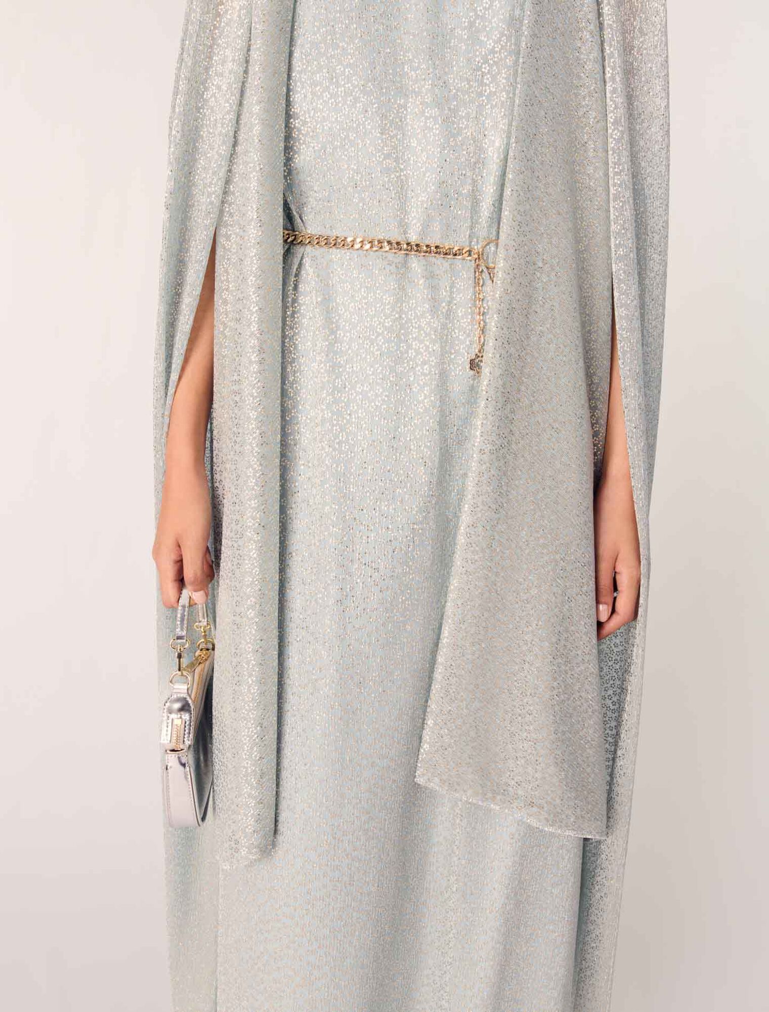 Abito lungo con mantello in lurex