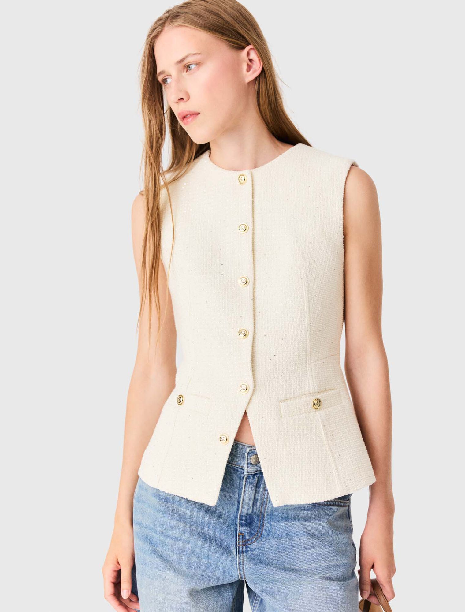 Panciotto lungo in tweed