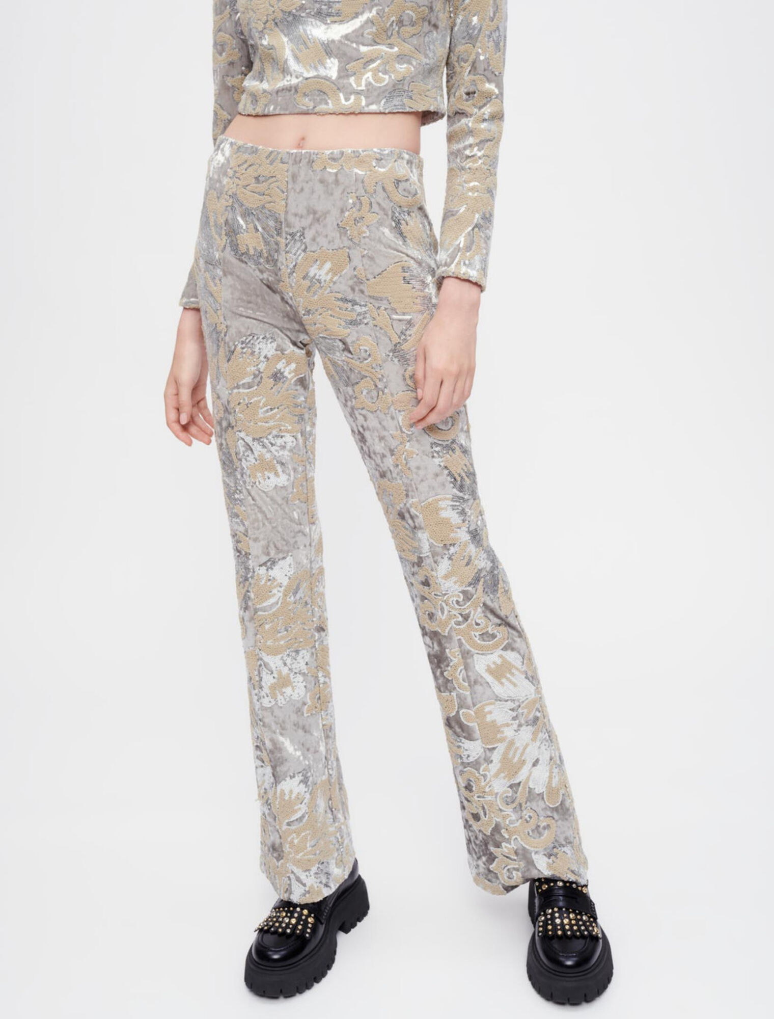 Pantaloni in velluto ricamato