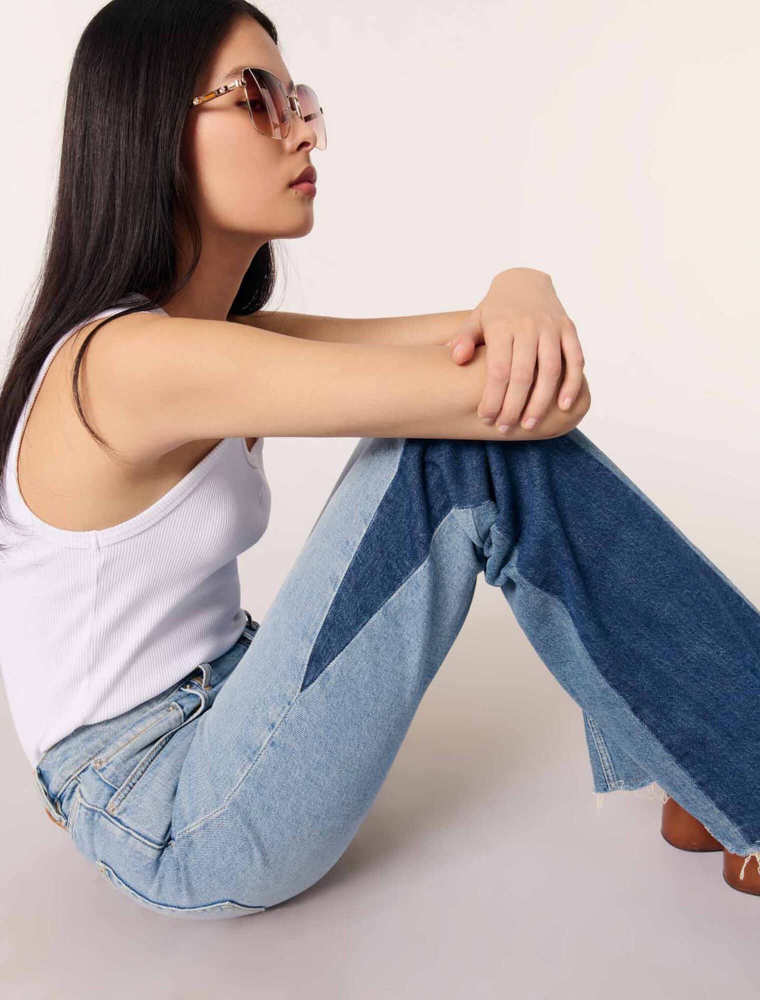 Jeans patchwork tricolore