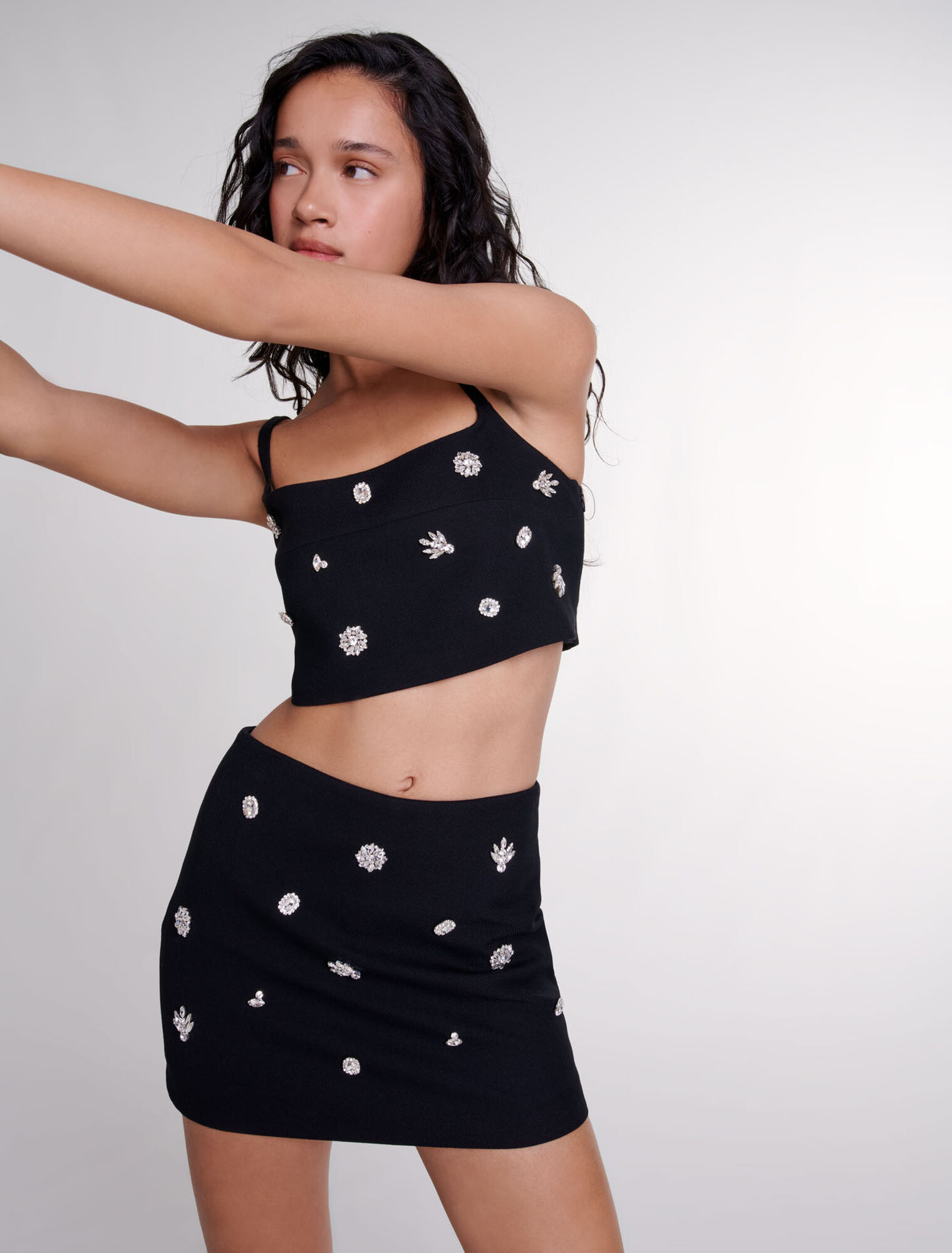 Pantaloncini trompe l'oeil con strass