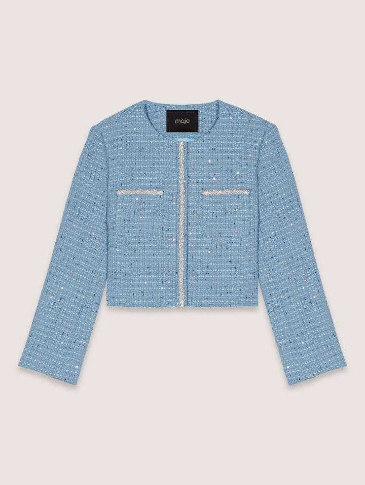 Giacca corta in tweed con lustrini