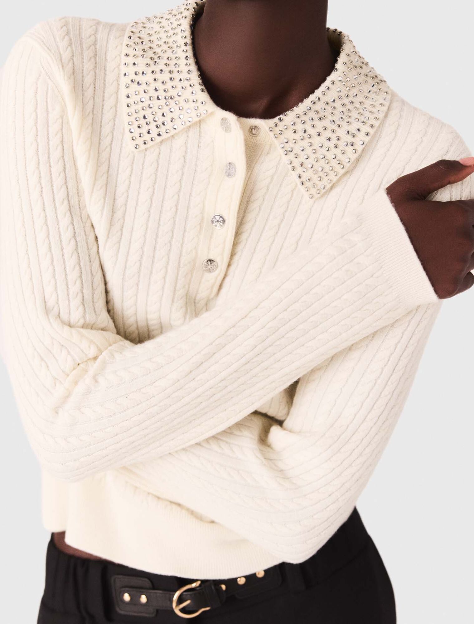 Polo in maglia con collo strass