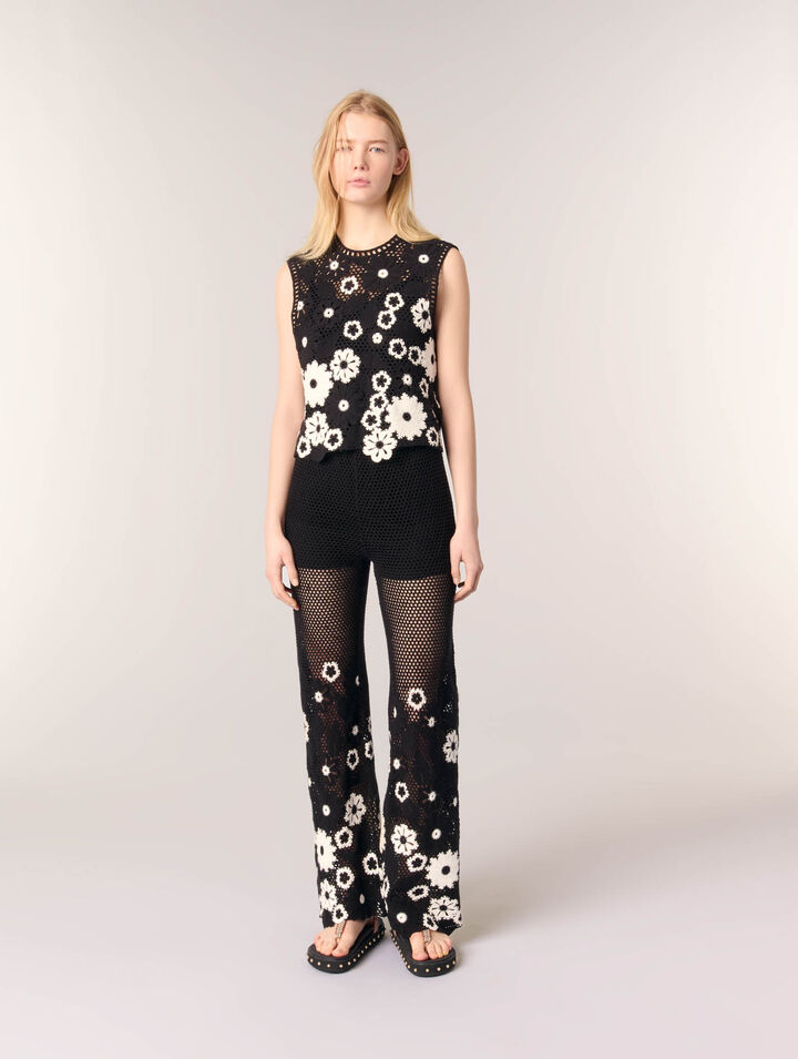 Pantaloni in crochet floreale