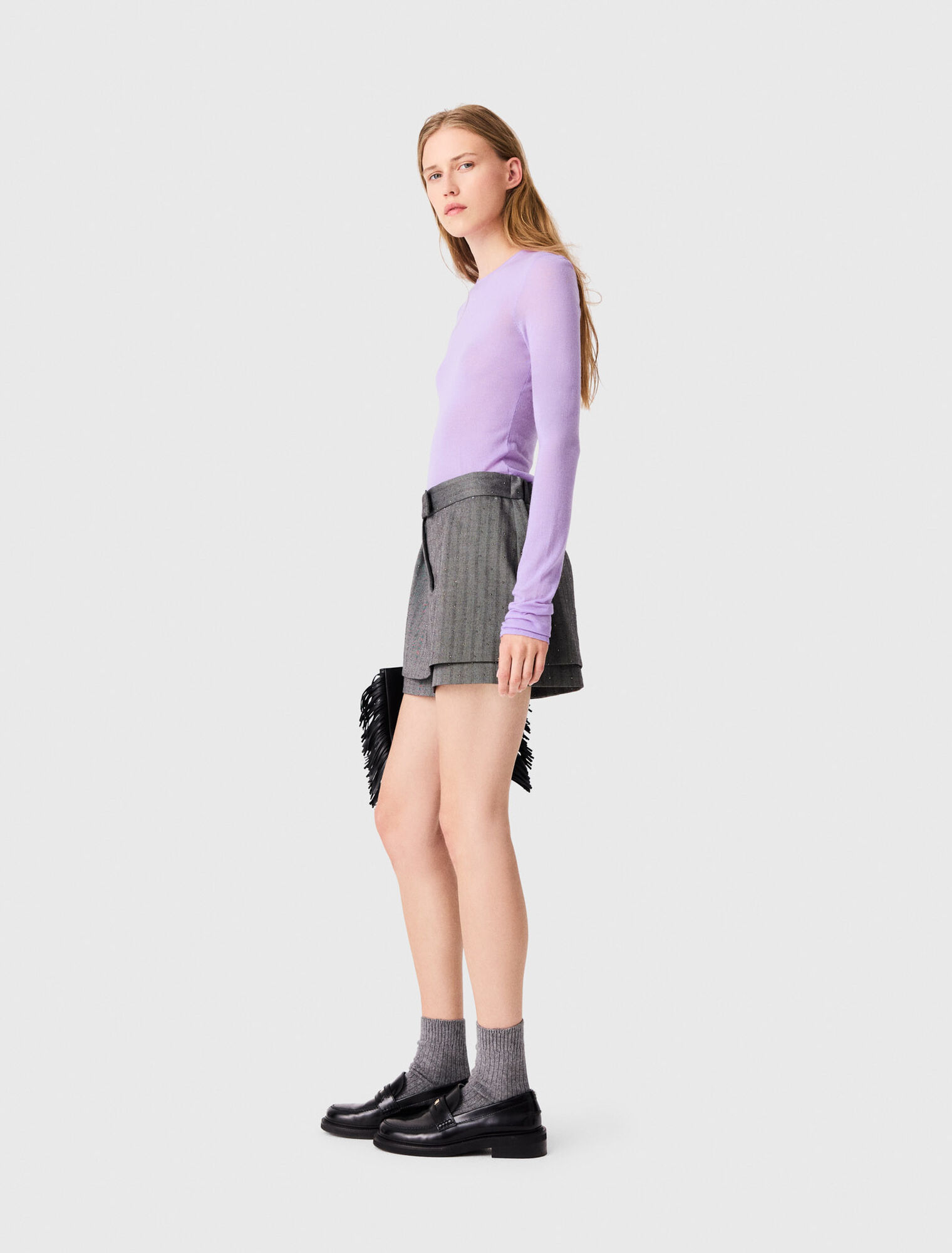 Shorts trompe l'&oelig;il tailleur strass