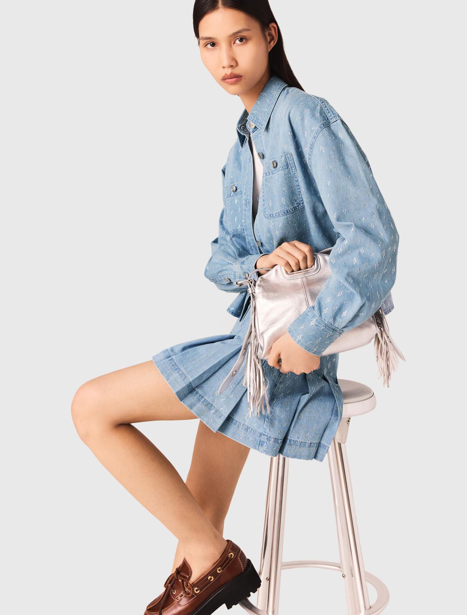 Camicia corta in jeans glitterata