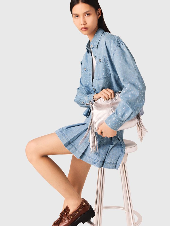Camicia corta in jeans glitterata