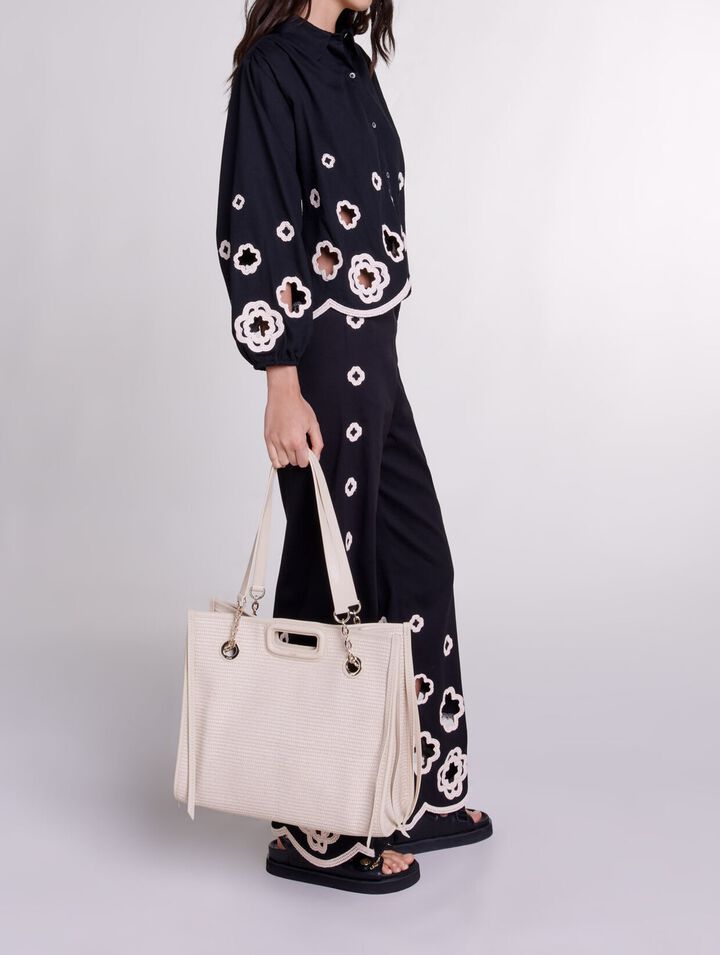 Tote bag in tessuto effetto rafia