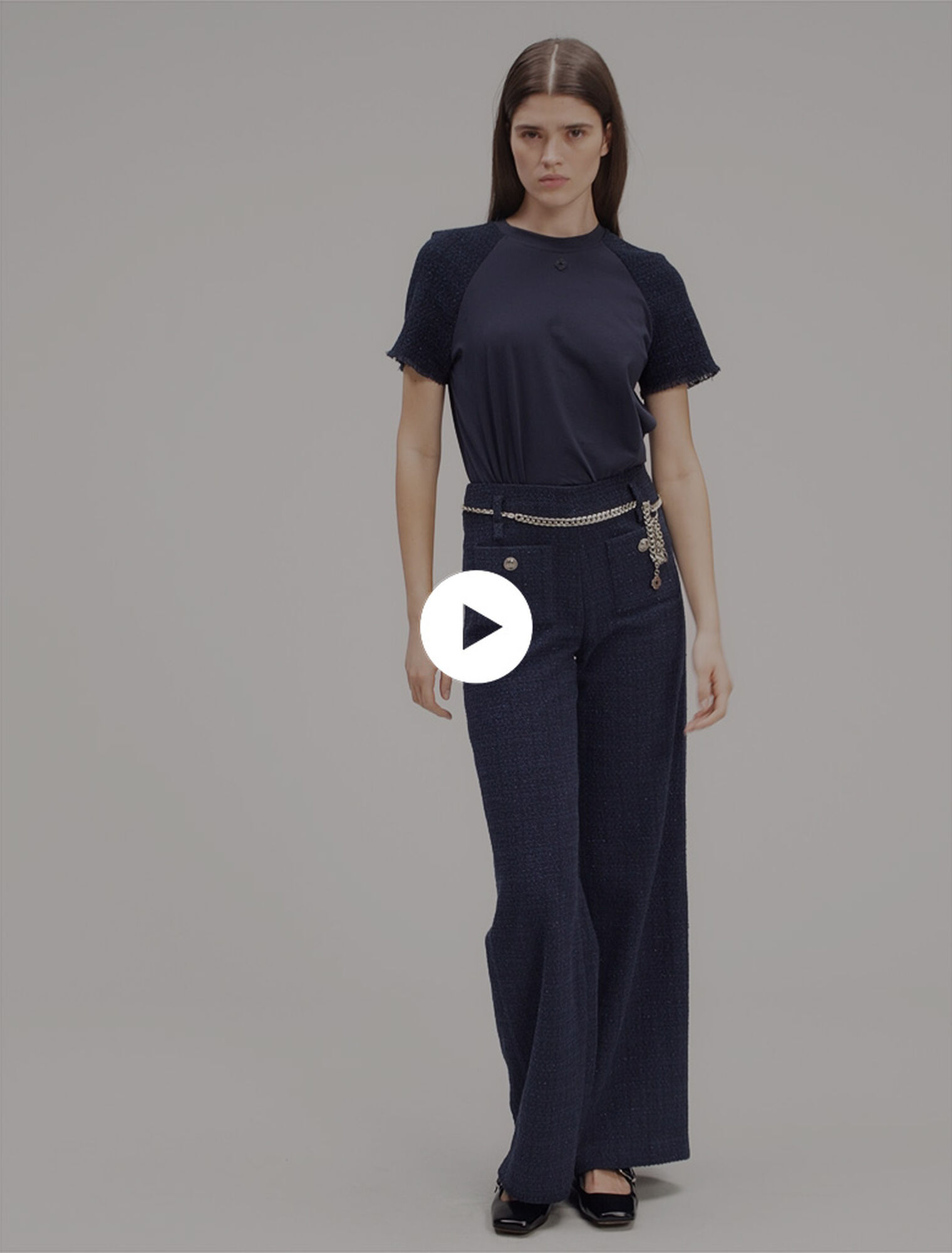 Pantaloni in tweed cintura a catena