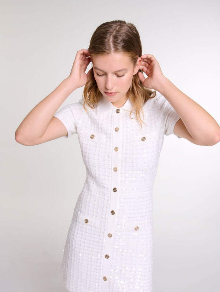 Abito corto in maglia paillettes