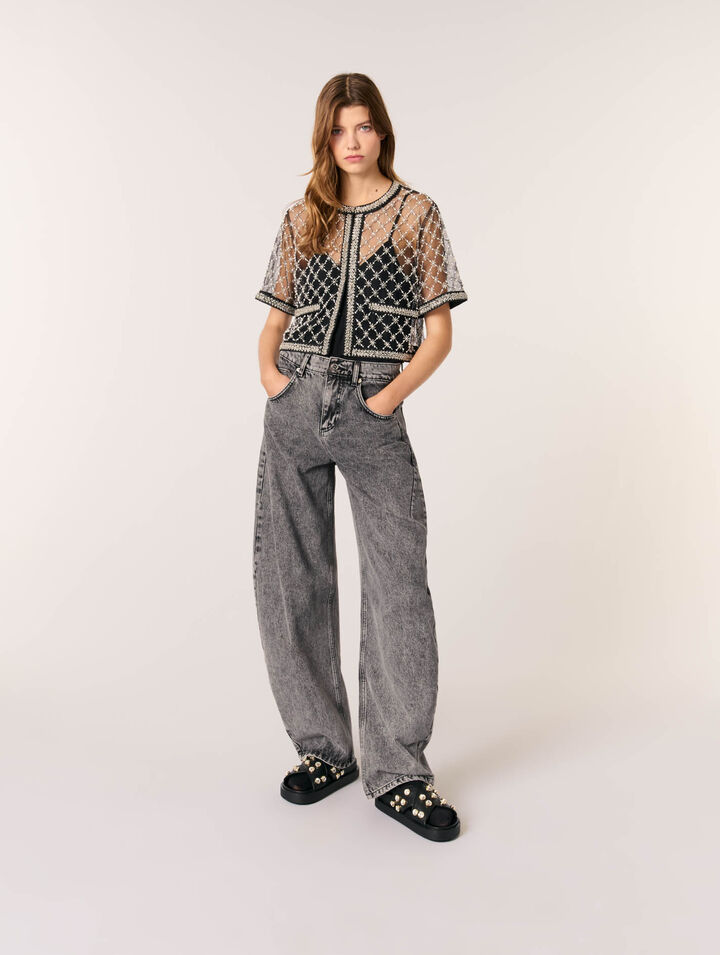 Top in tulle ricamato