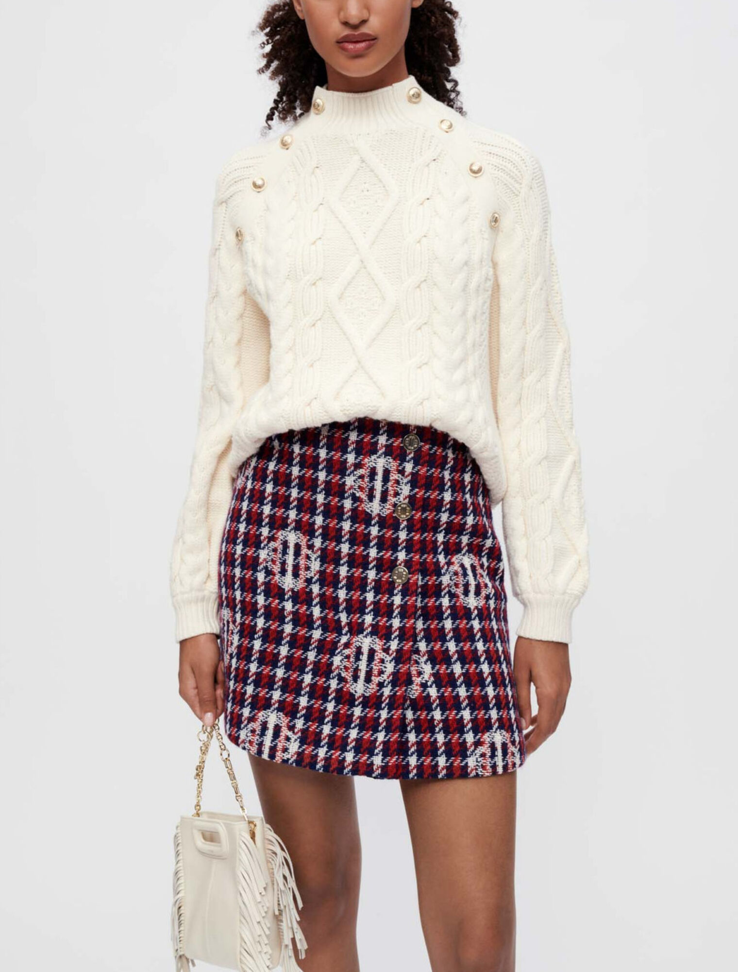 Gonna in jacquard a quadri trifoglio