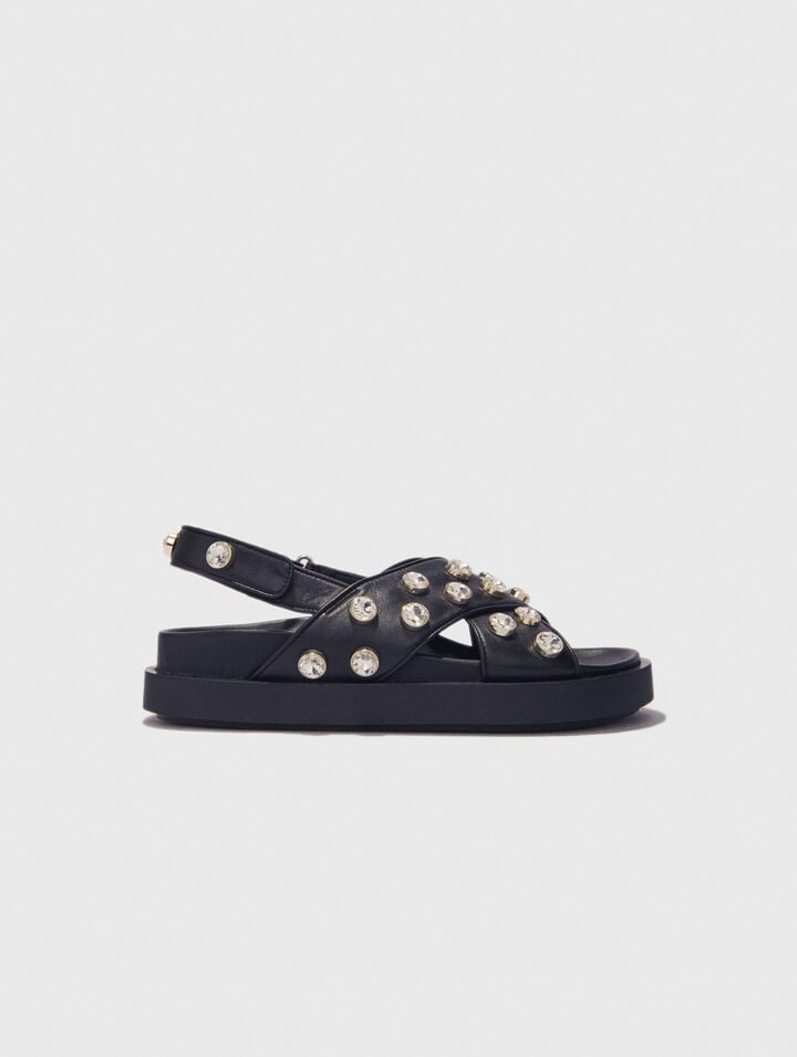 Sandali pelle e strass suola piatta