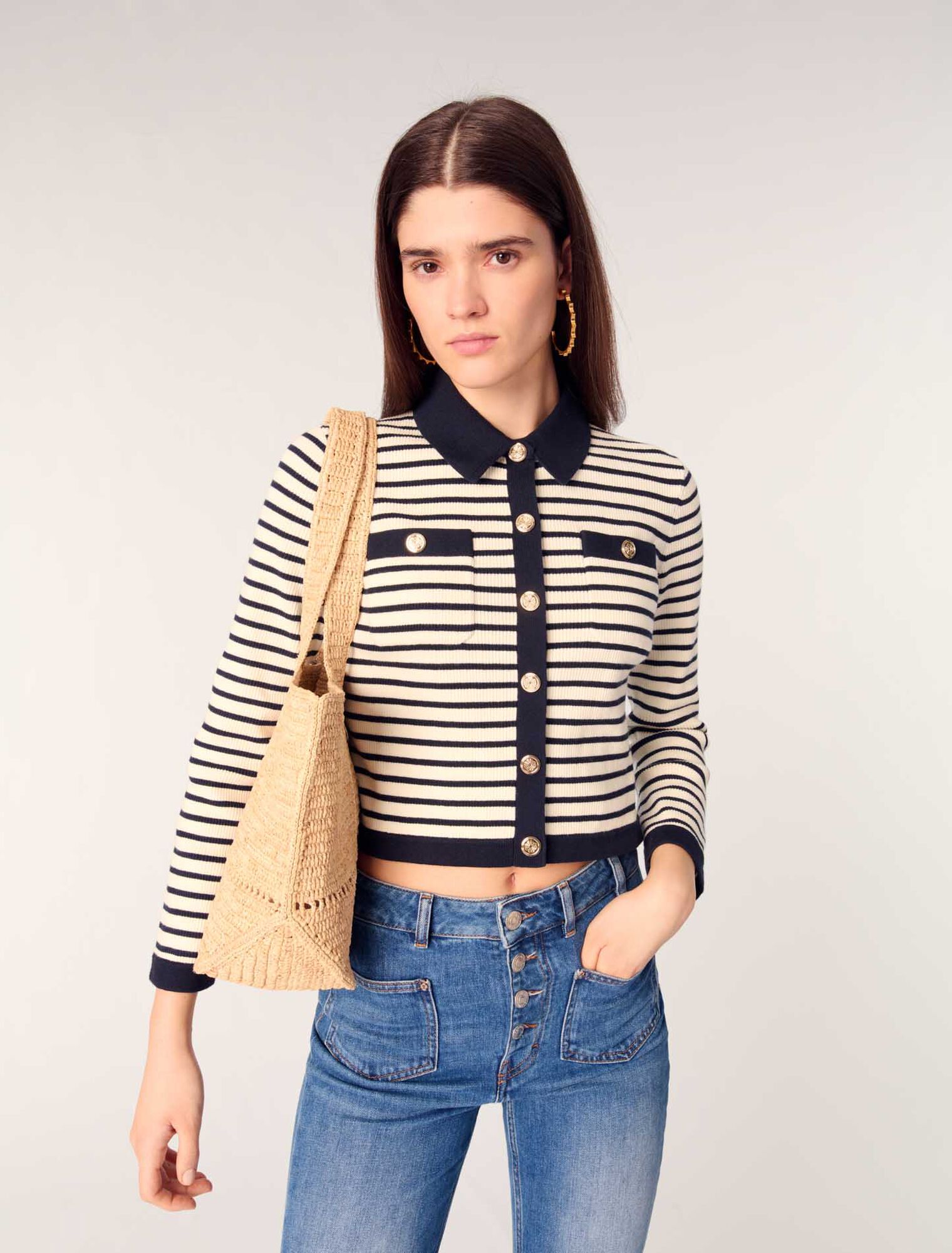 Cardigan corto in maglia a coste