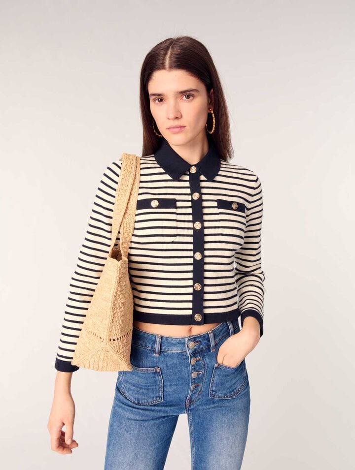 Cardigan corto in maglia a coste