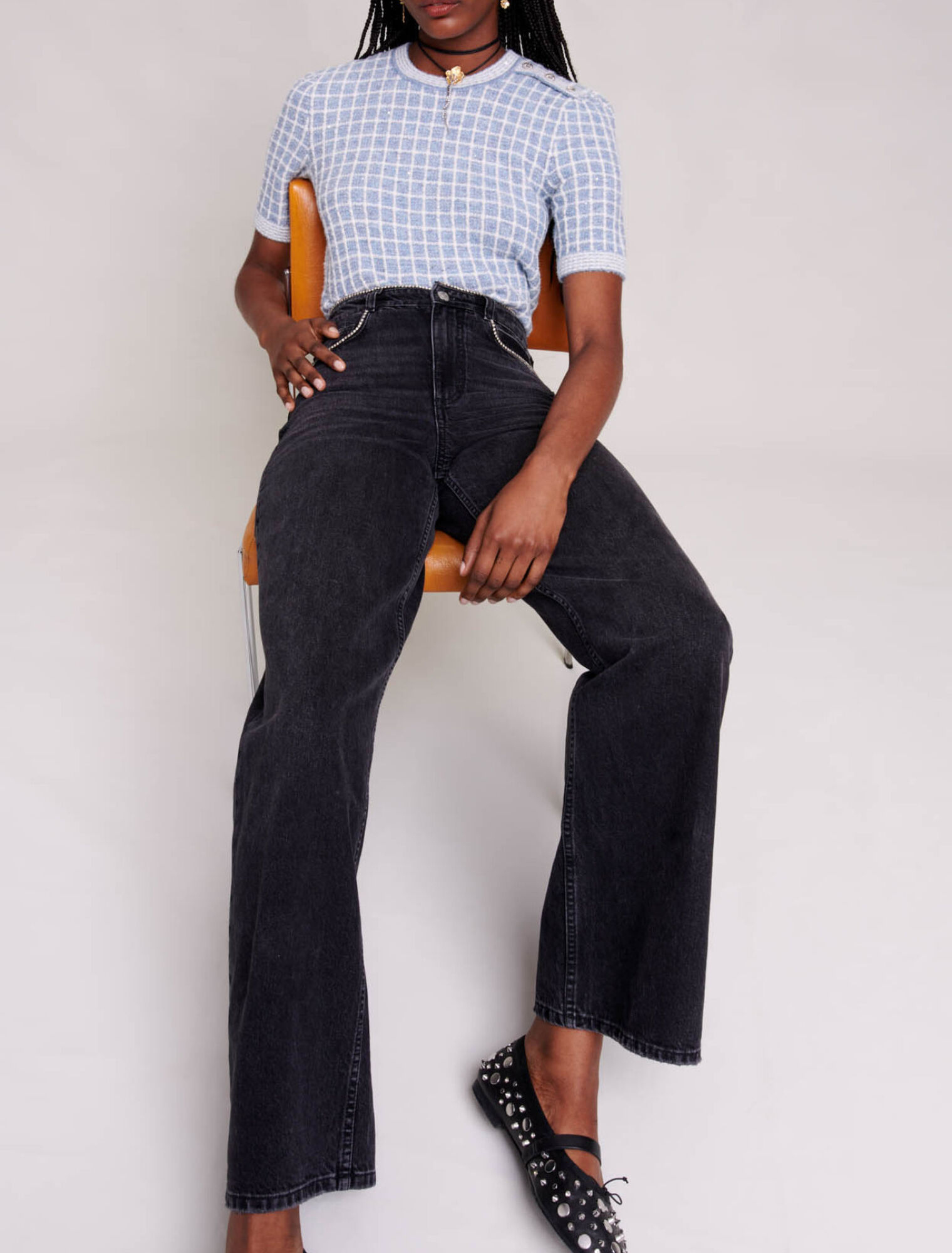 Jeans larghi con strass