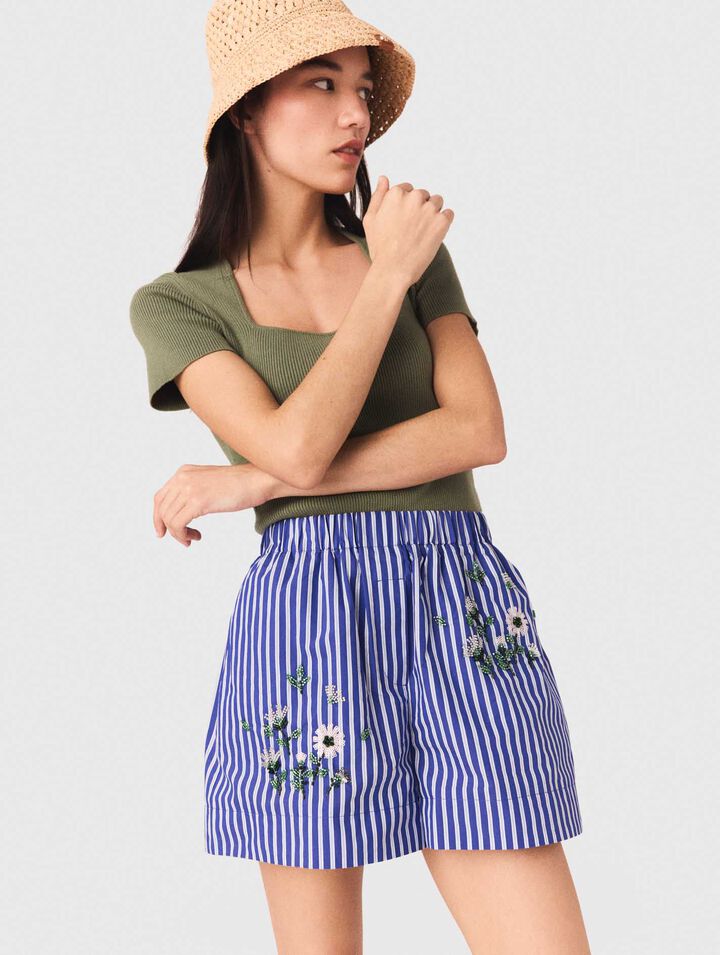 Shorts a righe in cotone ricamato