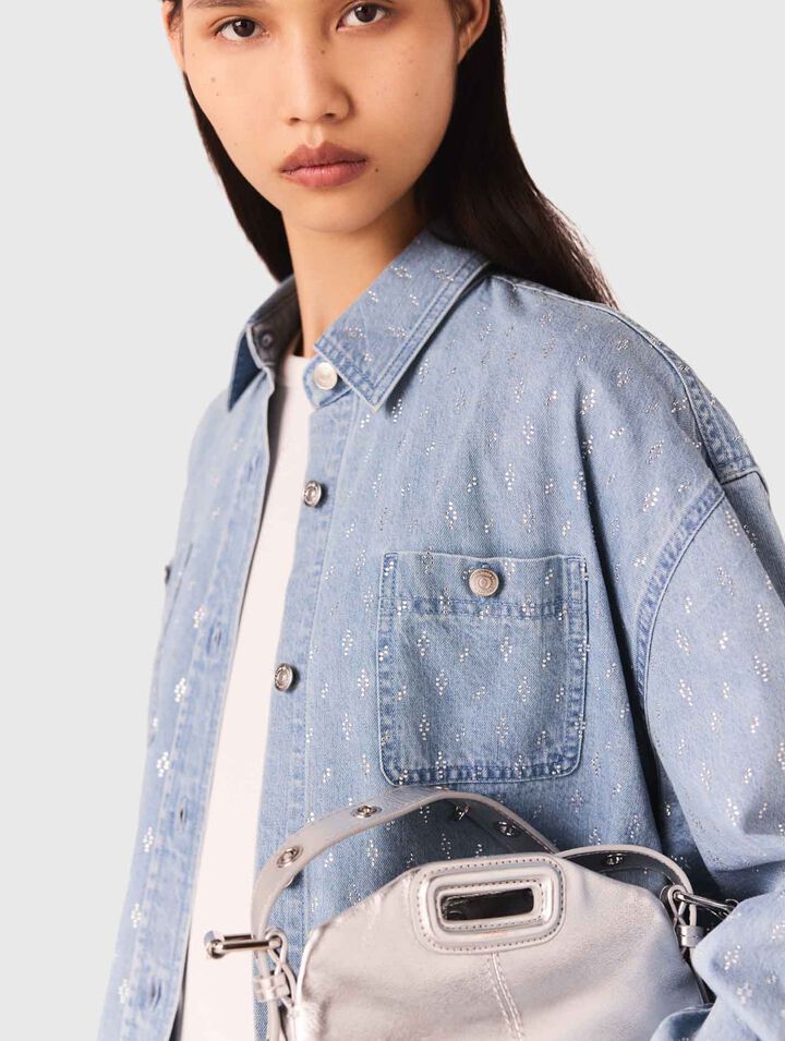 Camicia corta in jeans glitterata