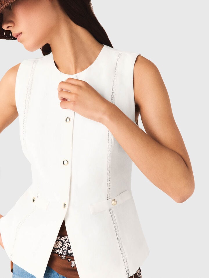 Panciotto ricamato in misto lino