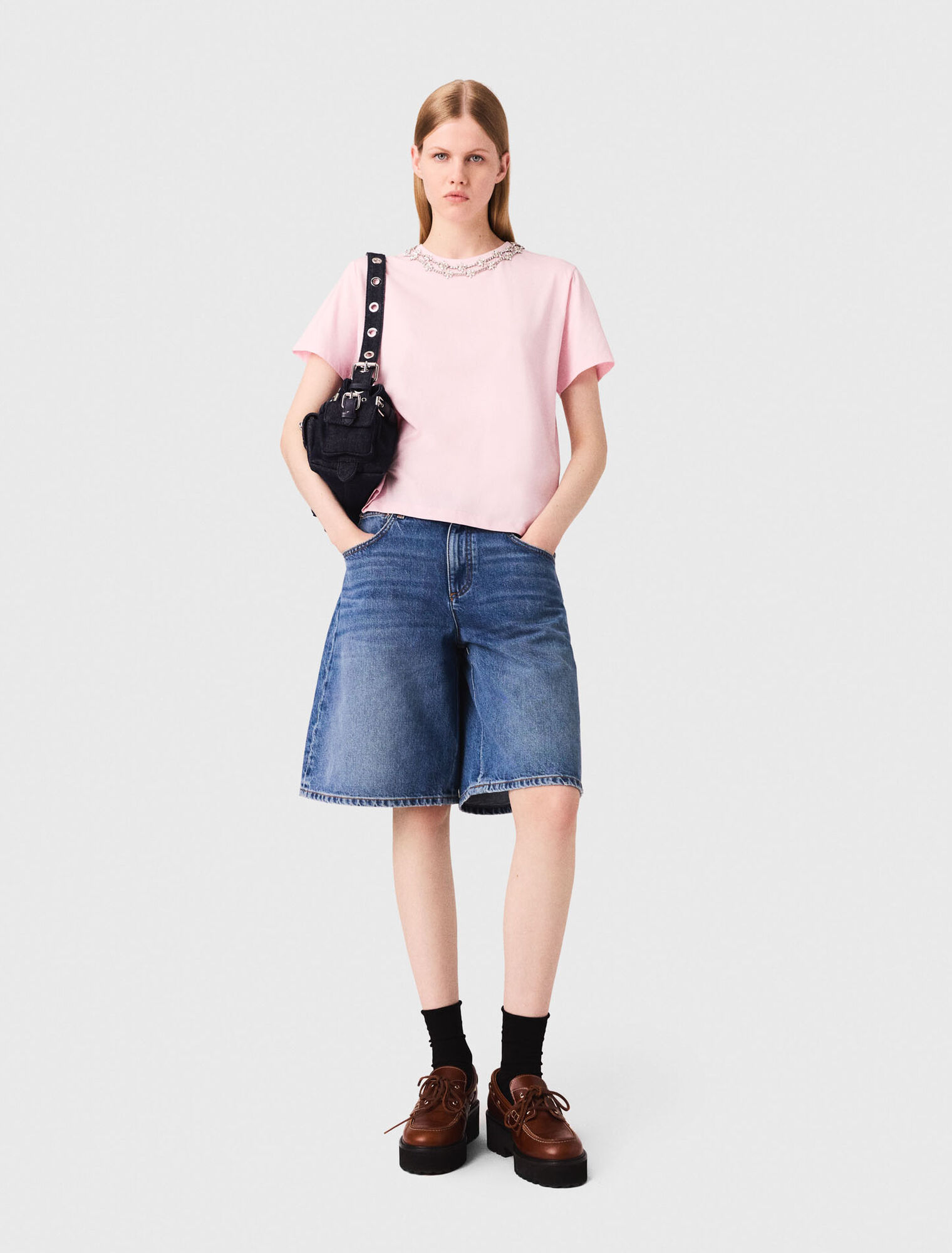 T-shirt maniche corte scollo bijou