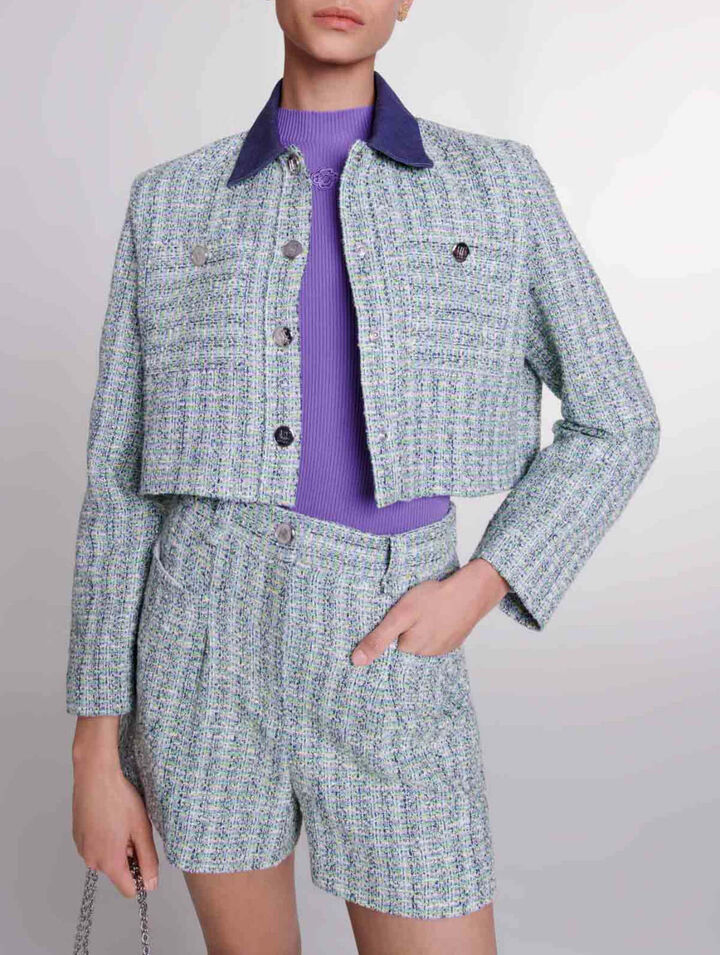 Giacca corta in tweed a contrasto