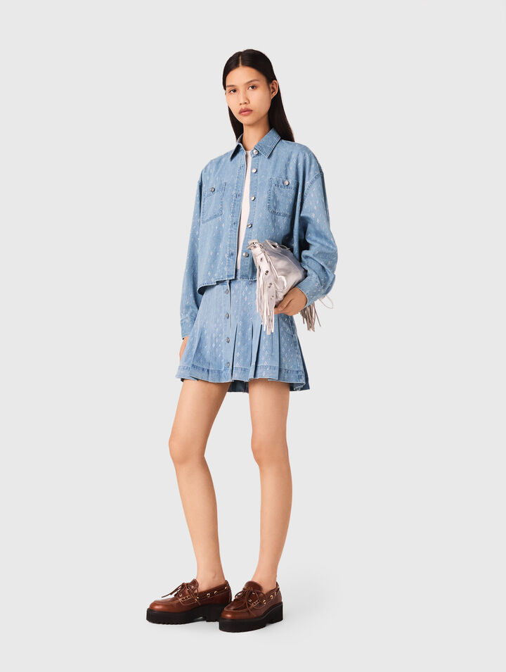 Camicia corta in jeans glitterata