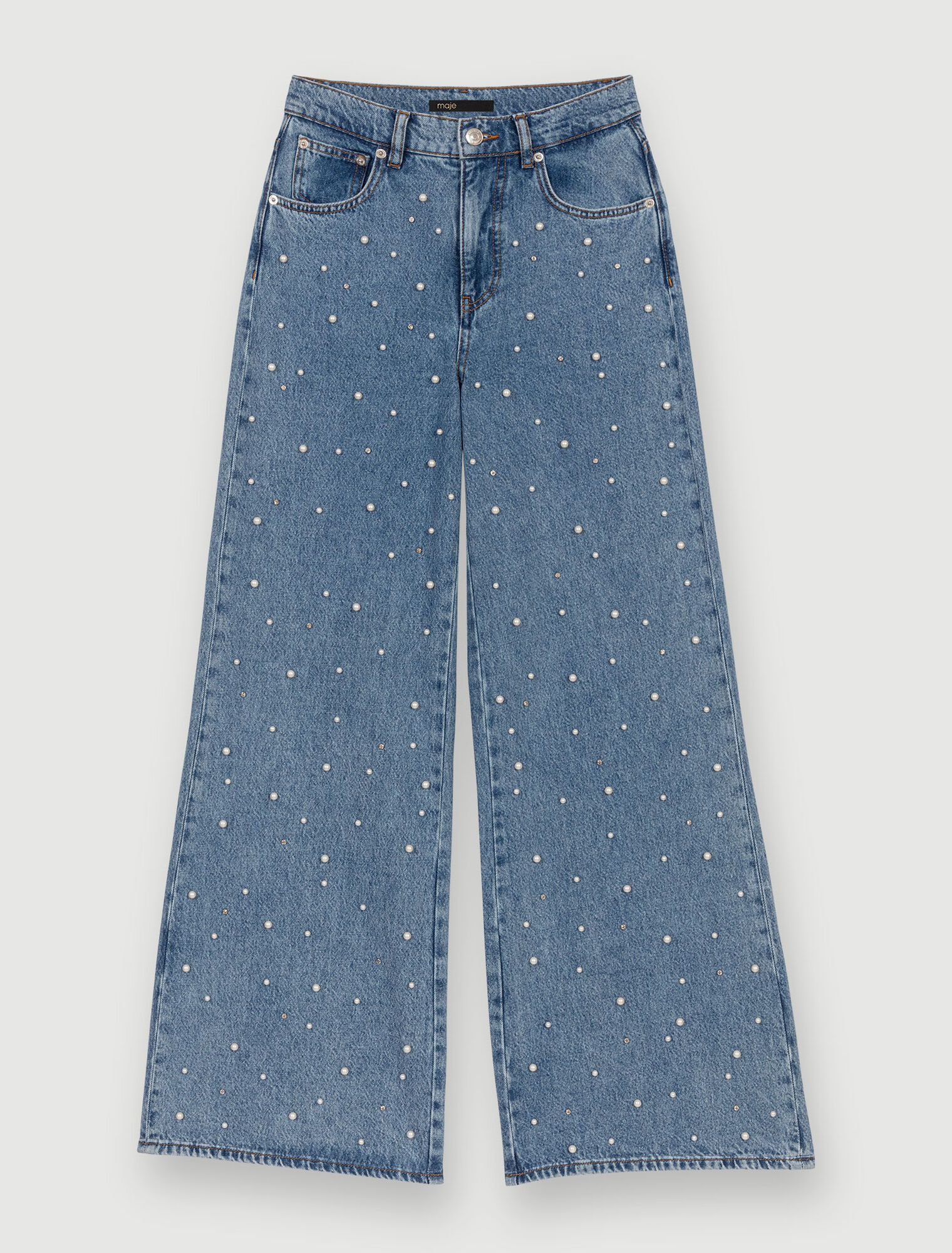 Jeans larghi ornati da perle