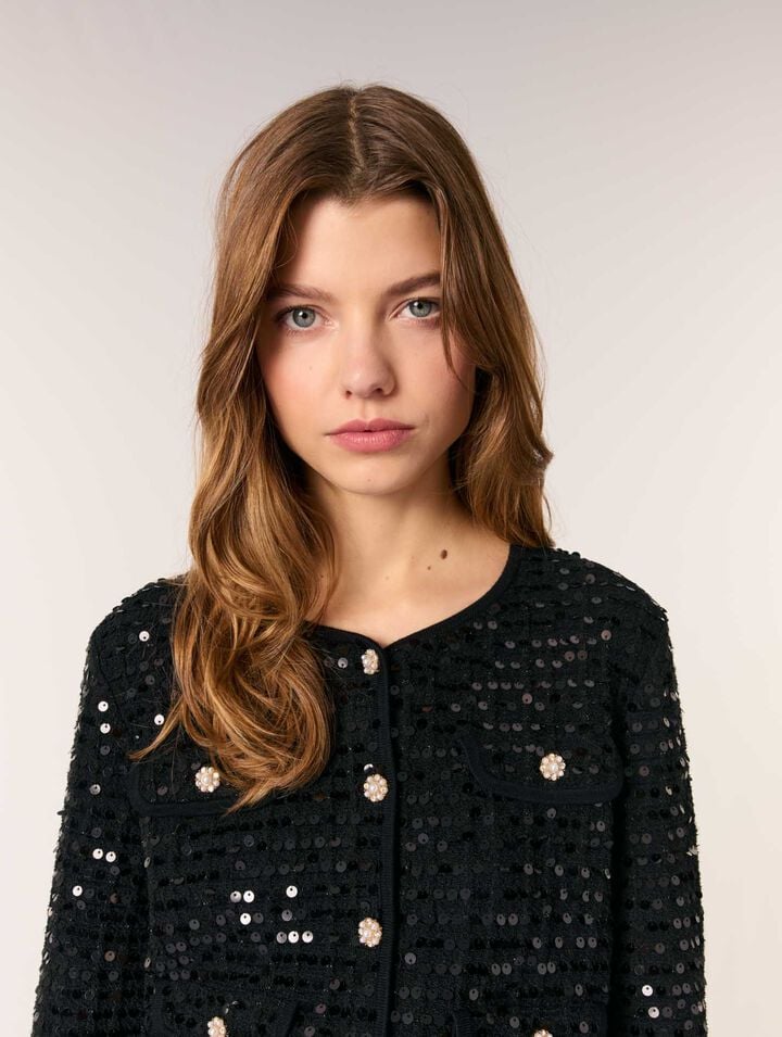 Cardigan corto con lustrini