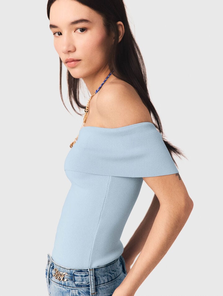 Top a barca in maglia a coste