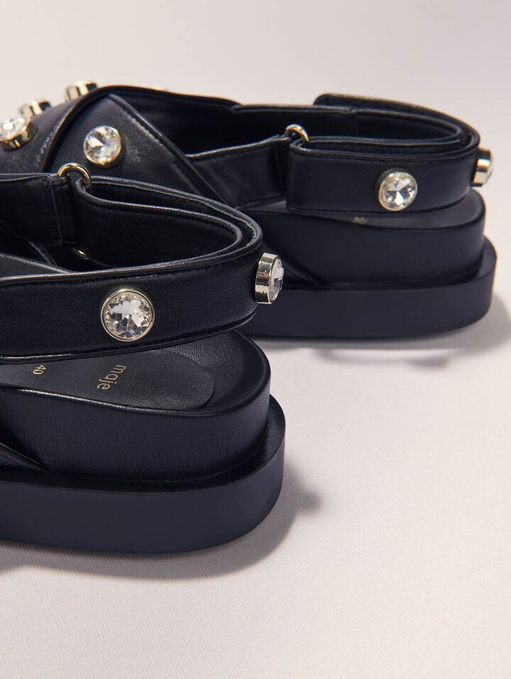 Sandali pelle e strass suola piatta