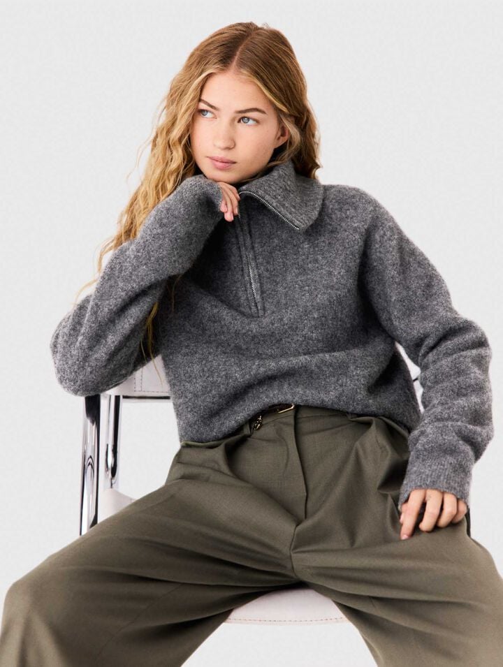 Maglione in yak con collo a zip
