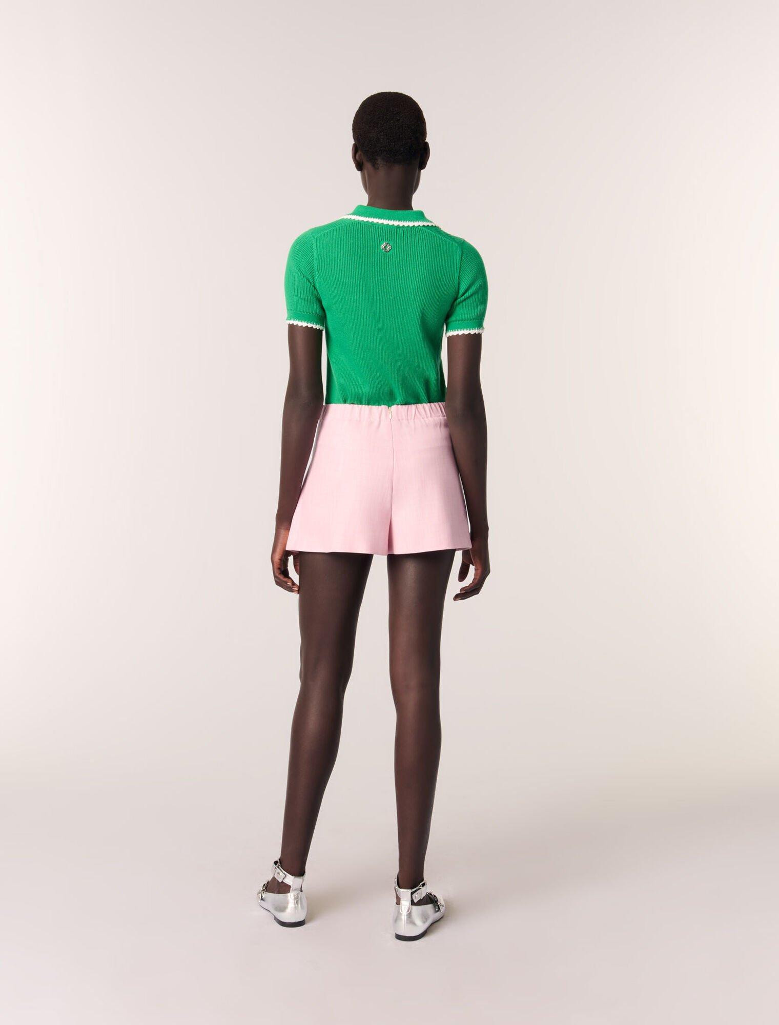 Polo in maglia pointelle e crochet