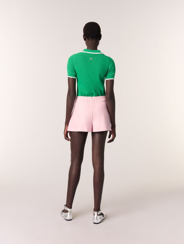 Polo in maglia pointelle e crochet