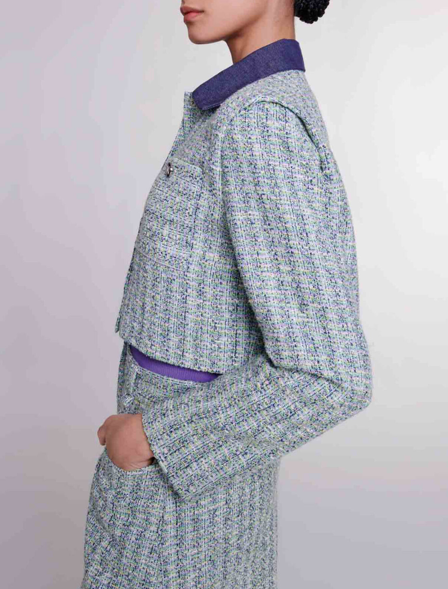 Giacca corta in tweed a contrasto