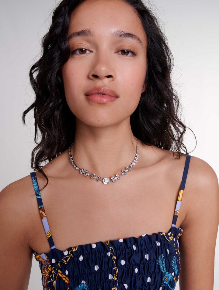 Collana girocollo argento con strass