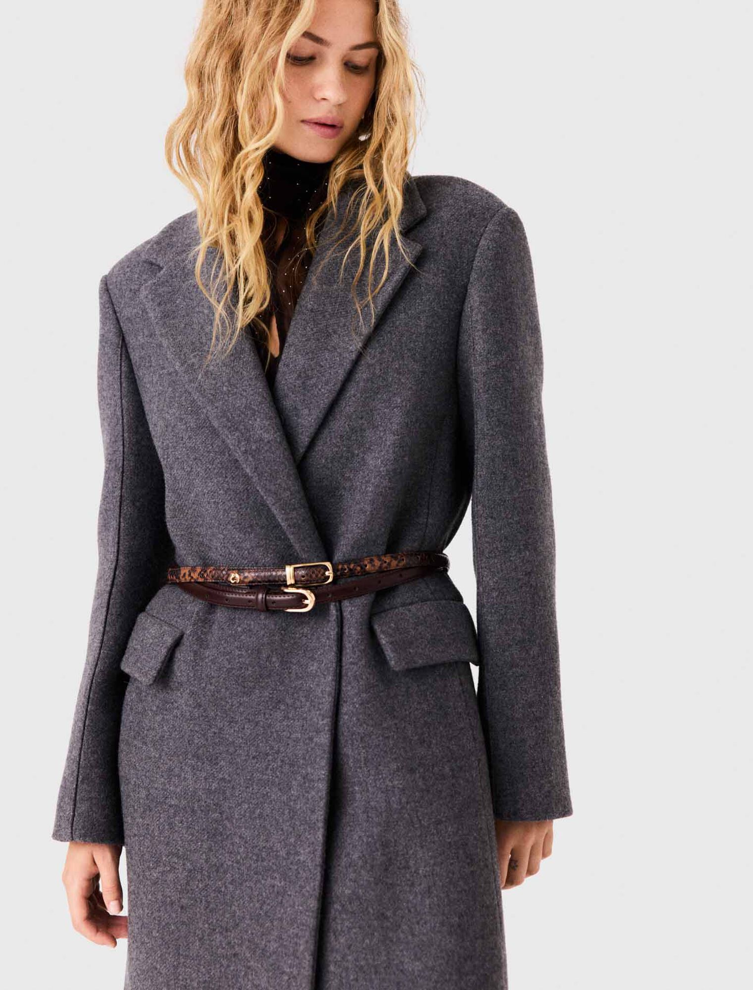 Cappotto lungo collo ecopelliccia