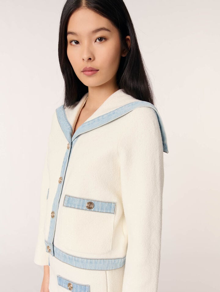 Cardigan colletto marinara e denim