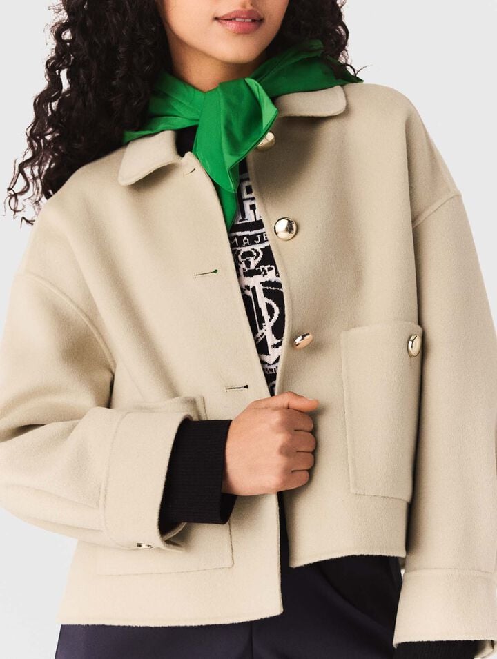 Giacca corta in lana e retro pliss&eacute;