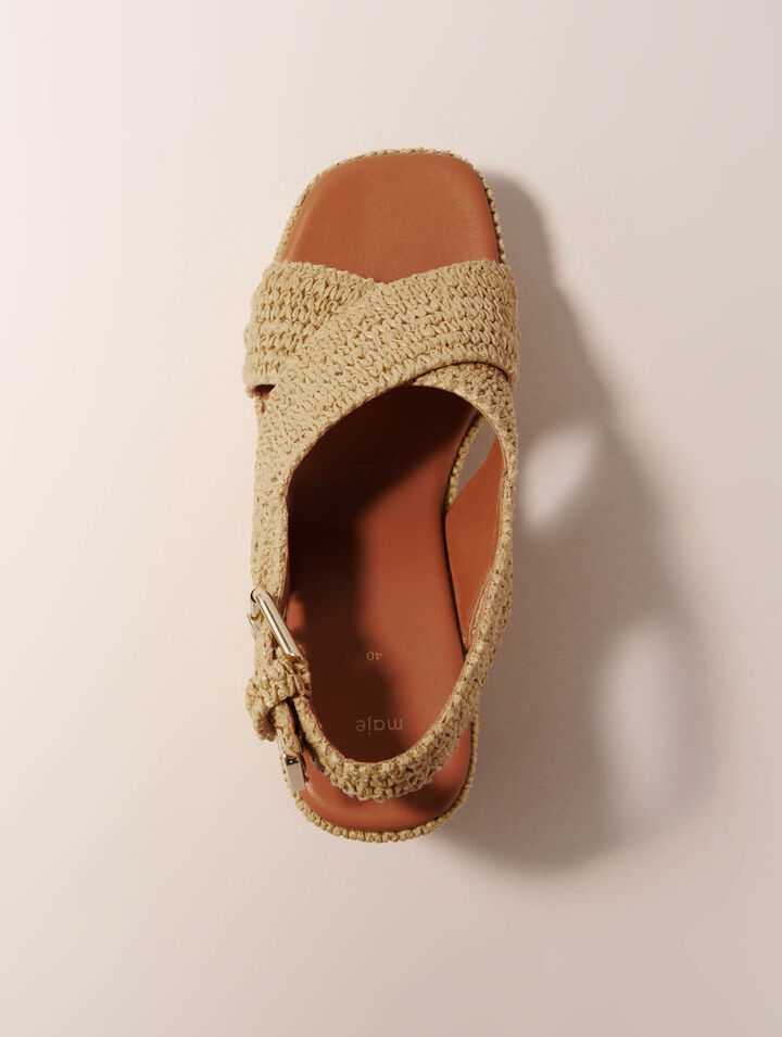 Sandali con zeppa in simil rafia