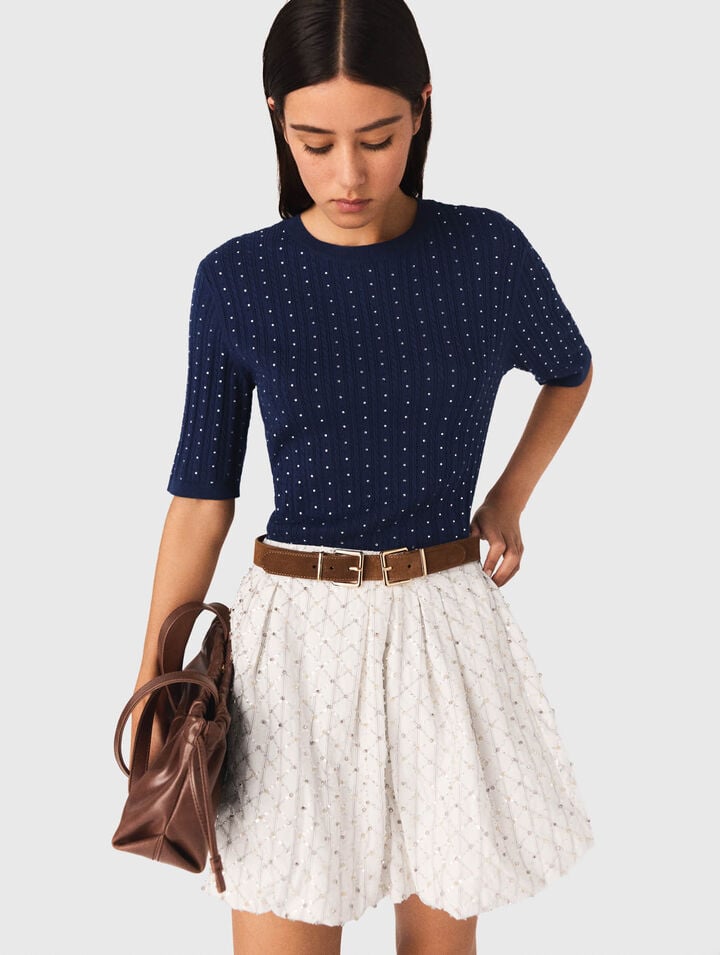 Pullover girocollo con strass