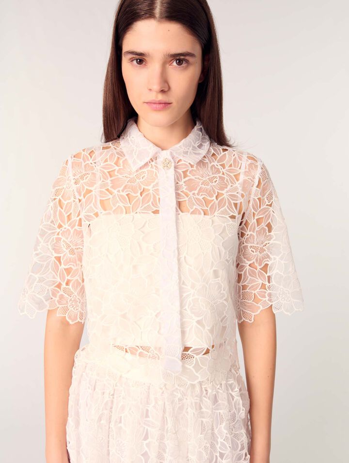 Camicia corta in guipure a fiori