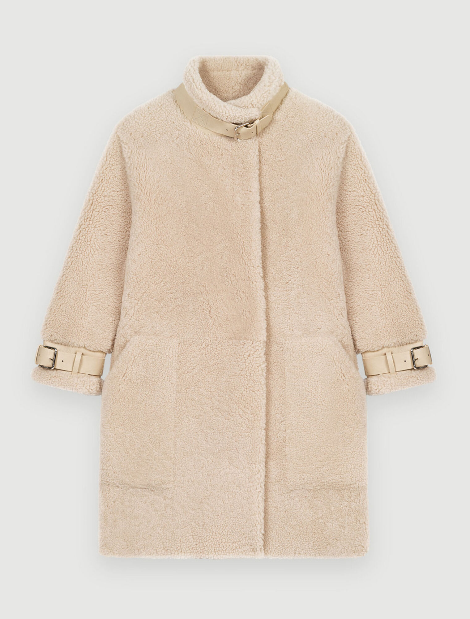 Cappotto in pelle scamosciata e pelle