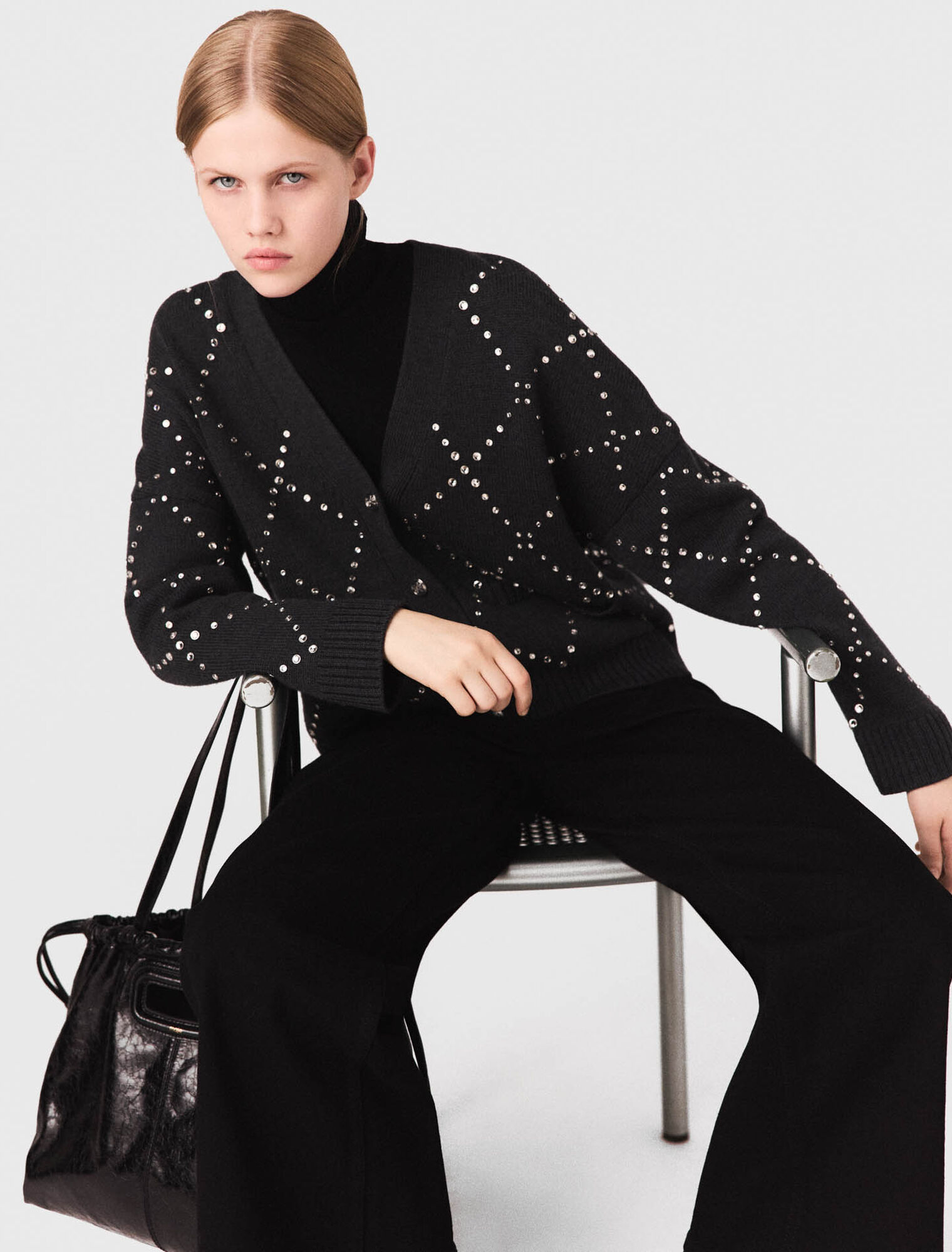 Cardigan a quadri con strass
