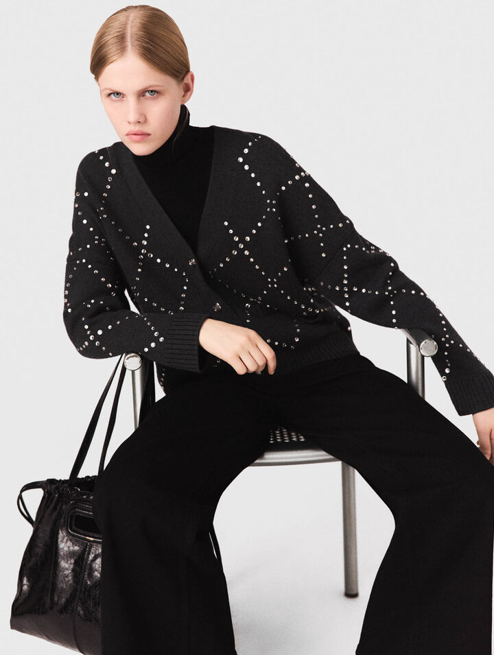 Cardigan a quadri con strass