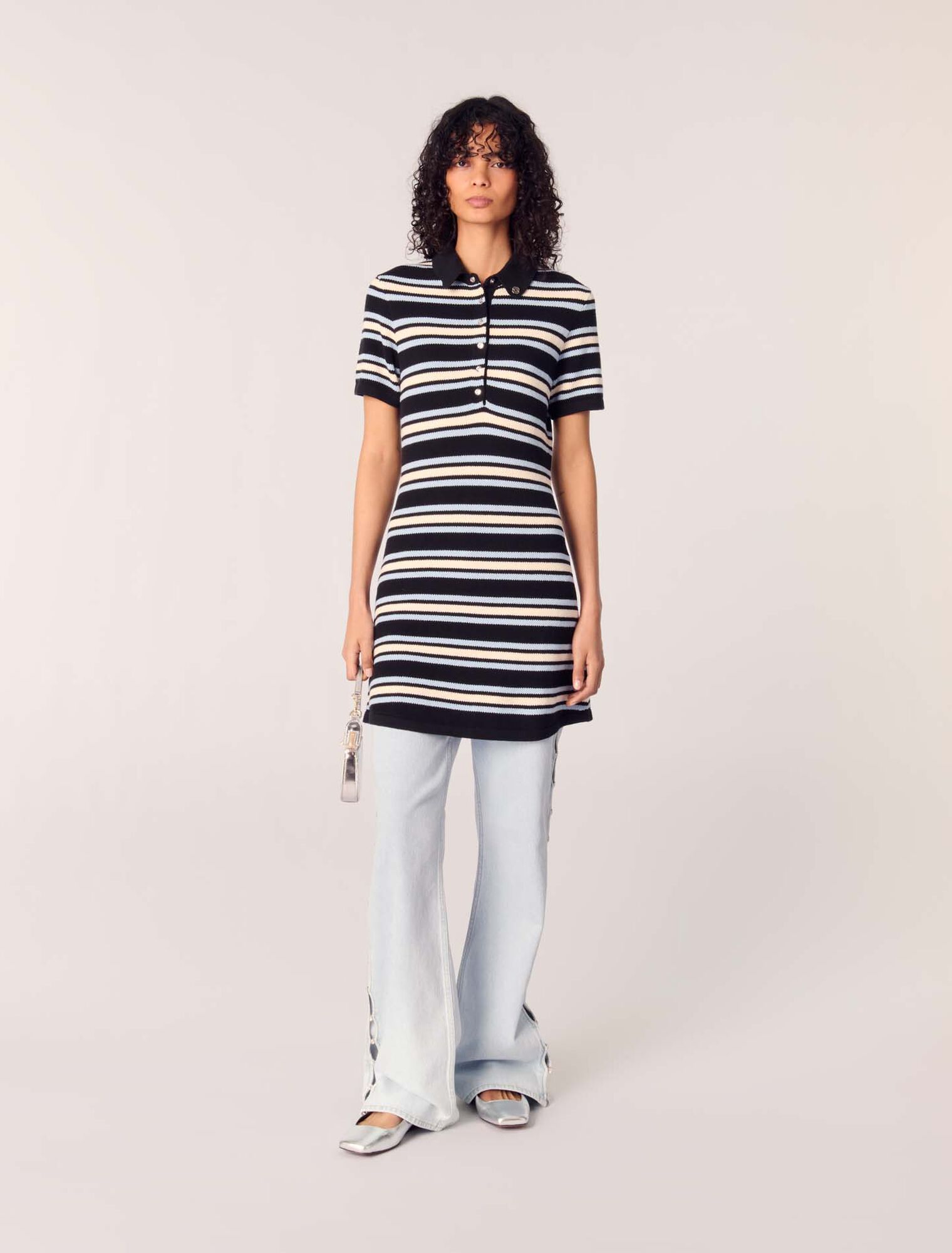 Abito a polo in maglia a righe