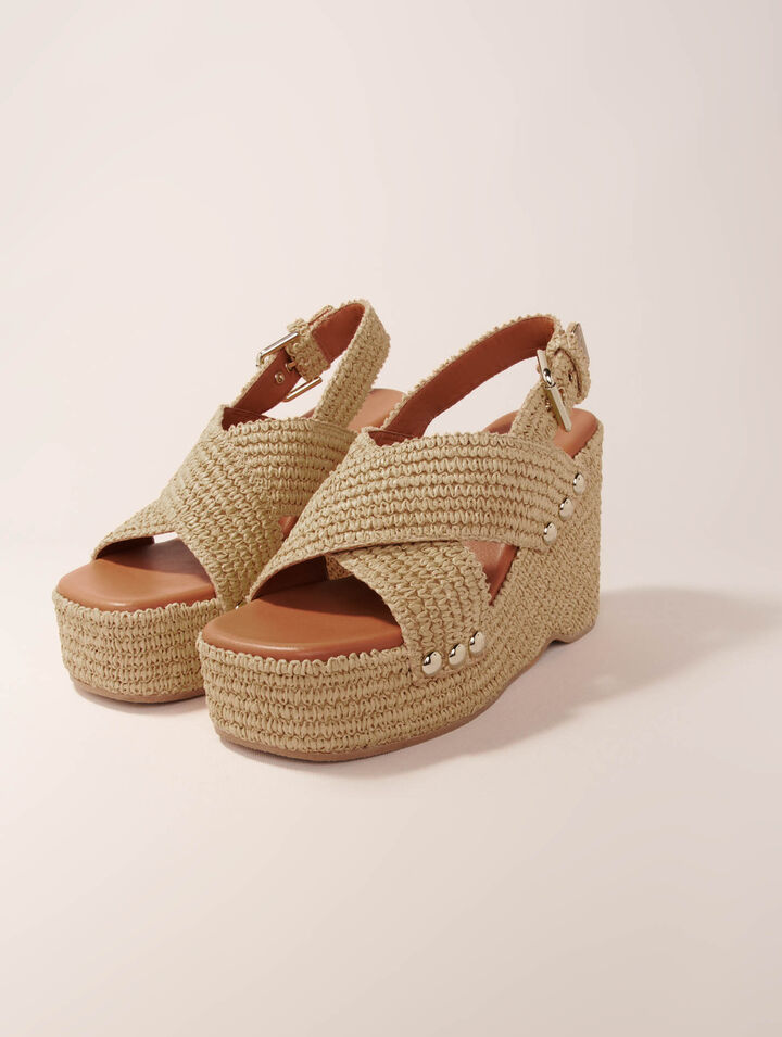 Sandali con zeppa in simil rafia