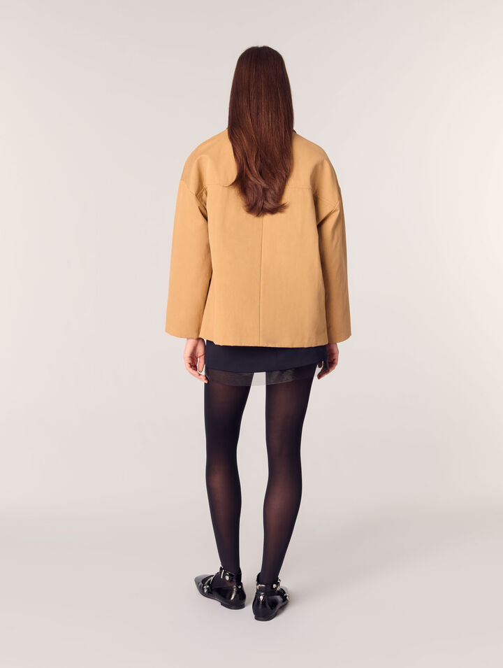 Cappotto in cotone collo in pelle