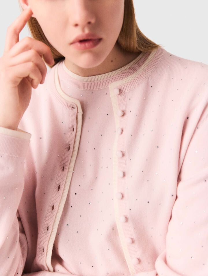 Cardigan 100% lana con strass