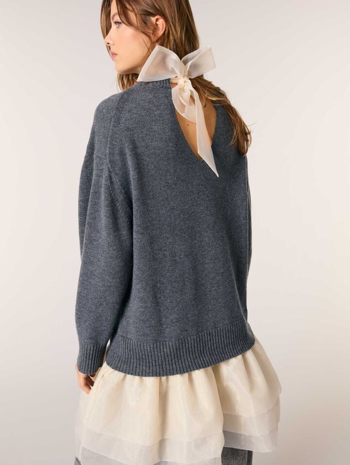 Abito bimateriale in lana e organza